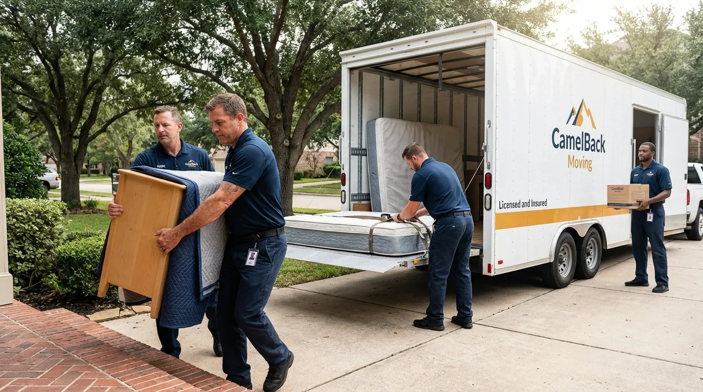 Crew loading residential truck for cross-state move from San Juan, PR