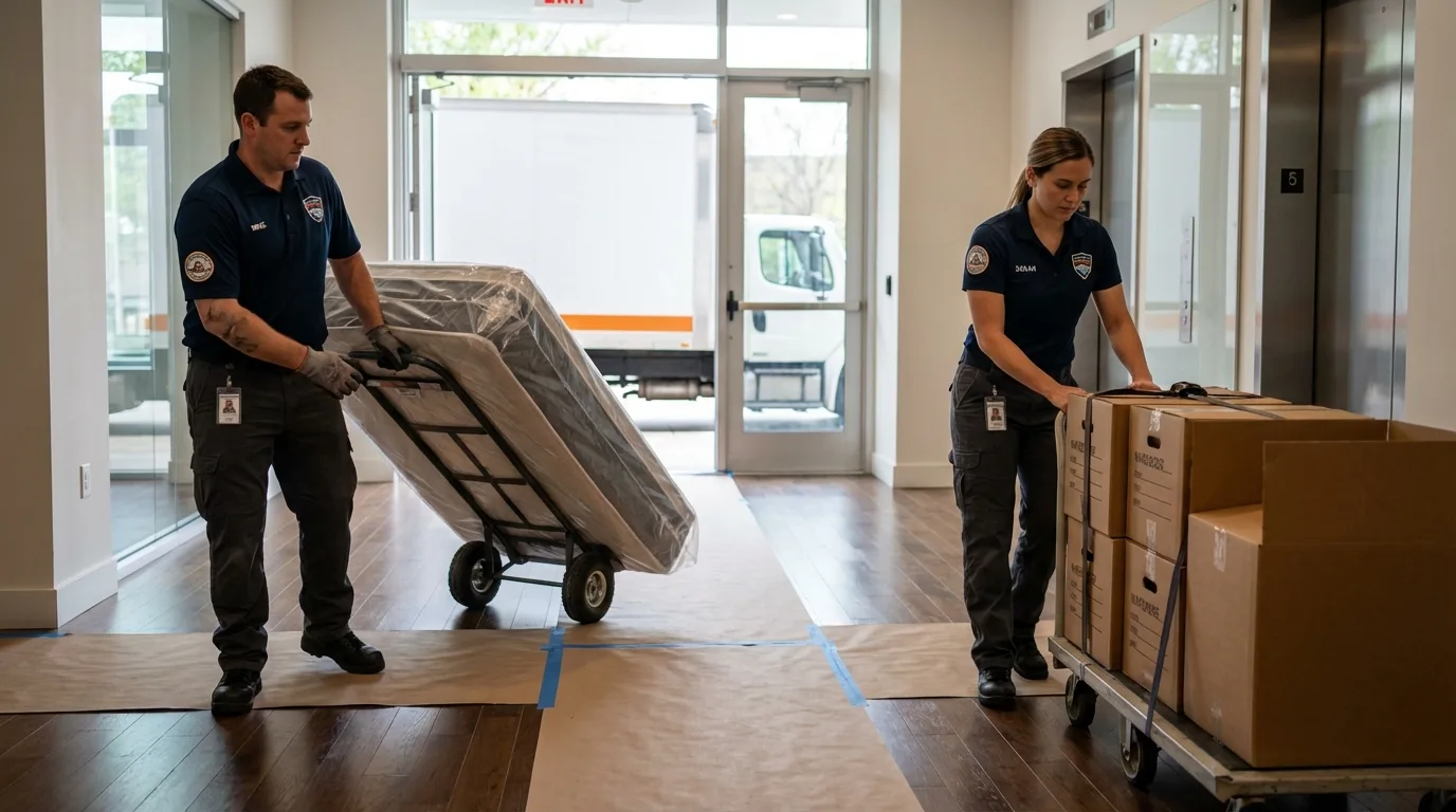 Professional apartment movers loading elevator in San Juan, PR
