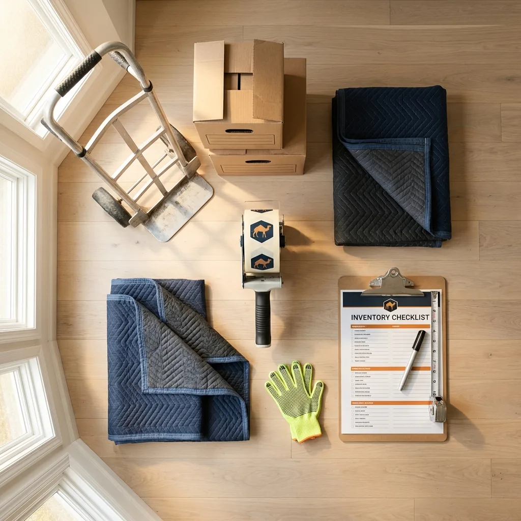 Professional moving supplies and packing materials layout for San Juan residential relocations